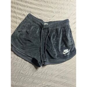 Nike Air Womens Velour Shorts Black Embossed Swoosh Logo Drawstring DV5072-010 M